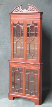 MAHOGANY SATINWOOD GLAZED CORNER CABINET