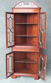MAHOGANY SATINWOOD GLAZED CORNER CABINET